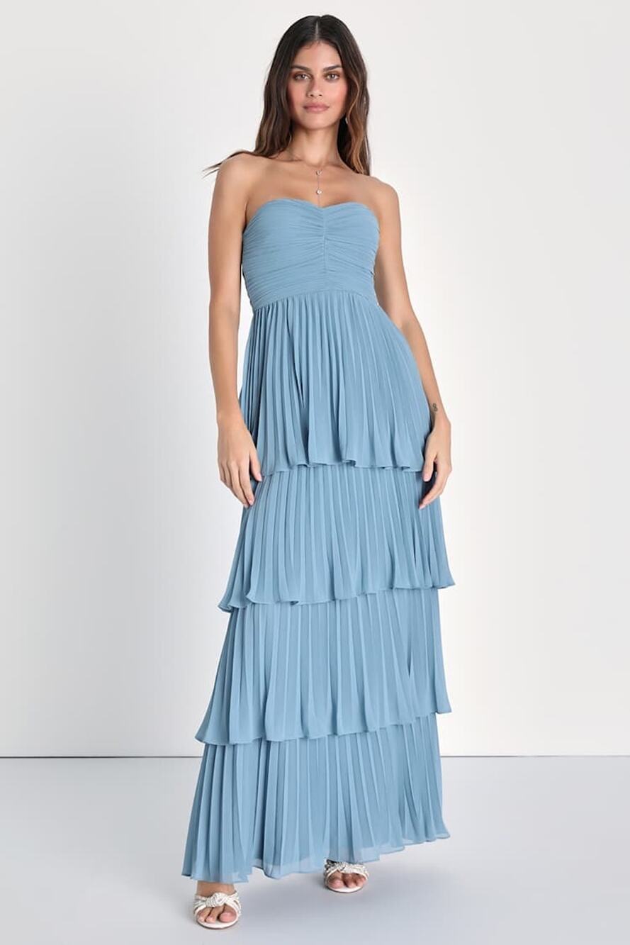 NWT Lulus Seriously Sensational Light Blue Strapless Tiered Maxi Dress Size M